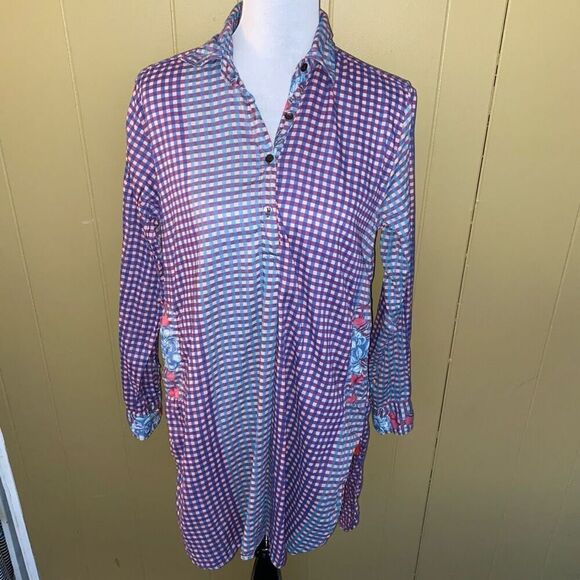 Lisa Corti Dresses & Skirts - Lisa Corti Milano women M Longsleeve plaid floral print t-shirt dress